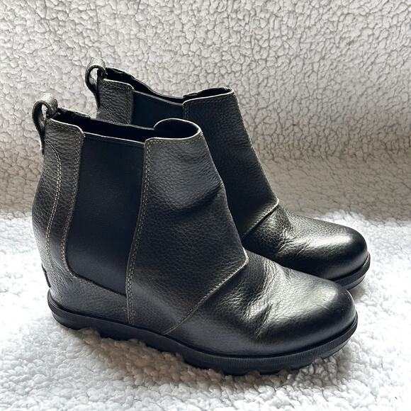 Sorel Joan Chelsea Bootie 9.5 Wedge Ankle Boot Quarry Gray Black Leather - Picture 7 of 8
